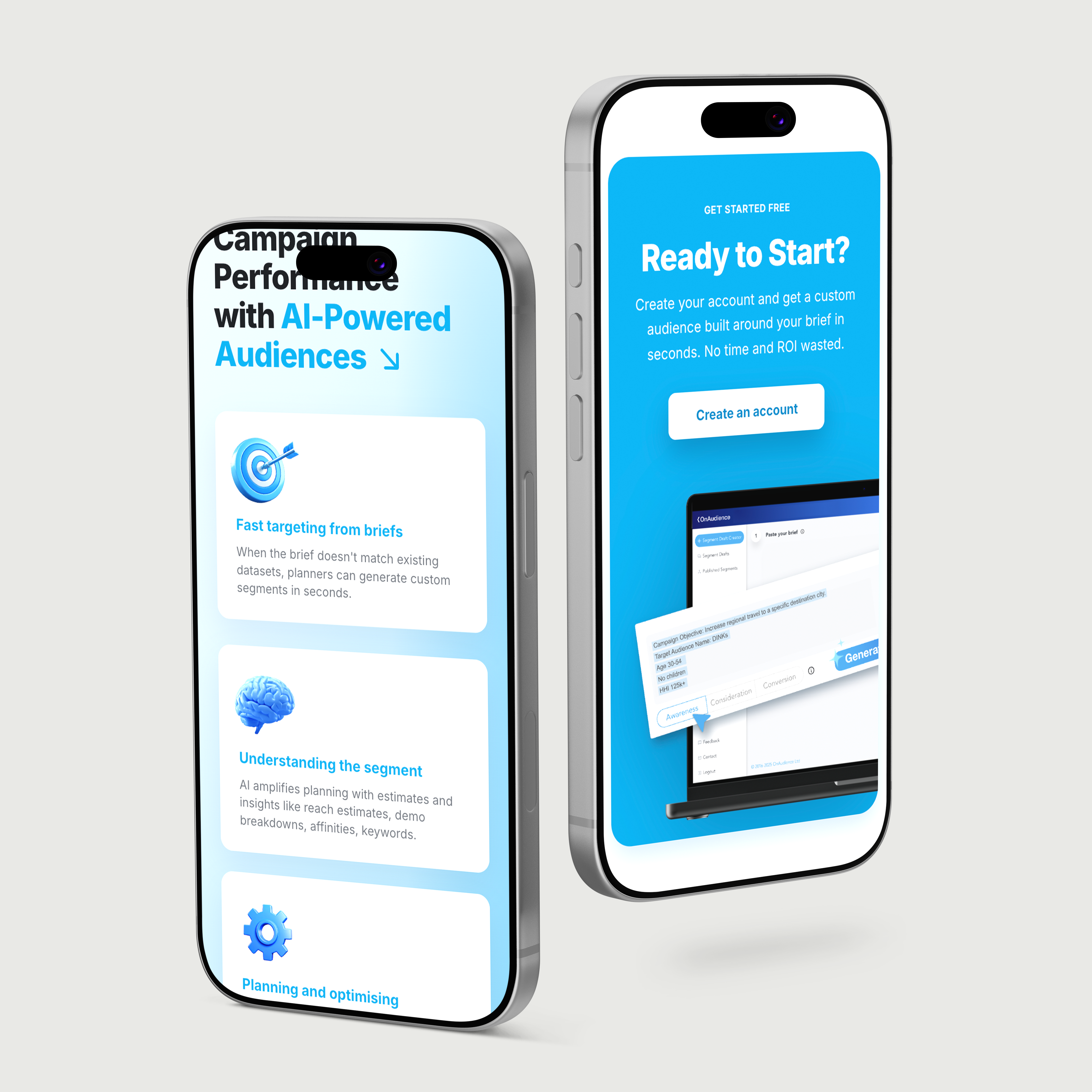 AI-Powered Audiences — app UI mockups