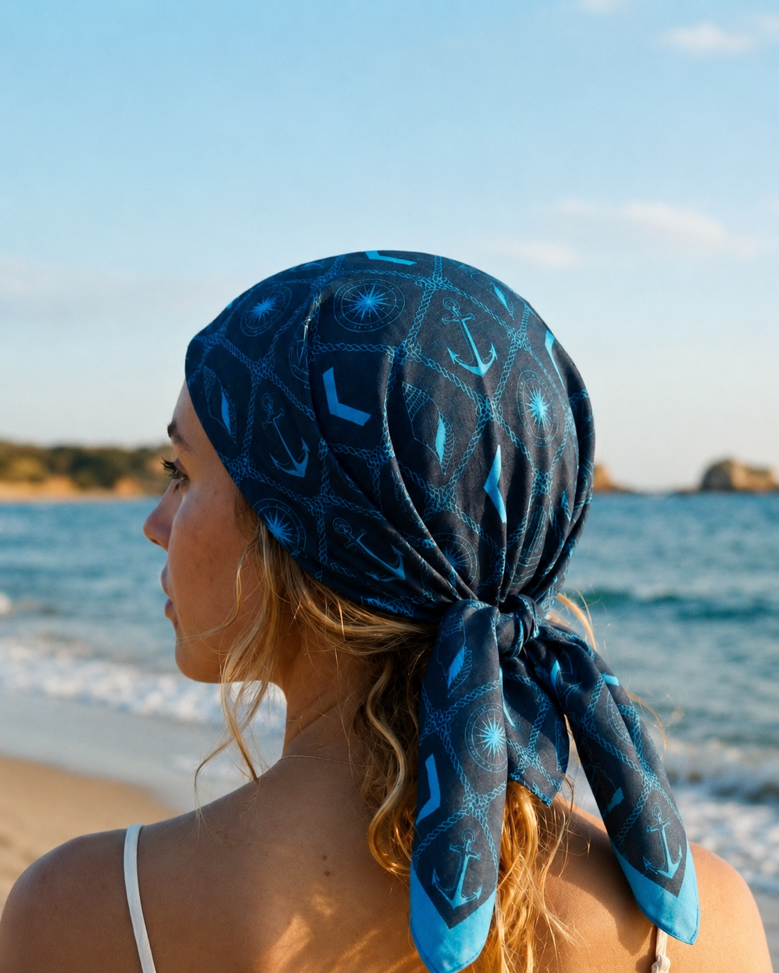 Data Vibes bandana worn on the beach