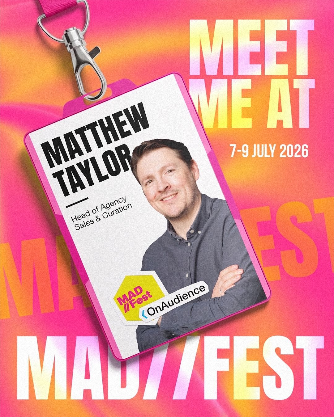 Meet Me At MAD//Fest — Adrian Montero event badge